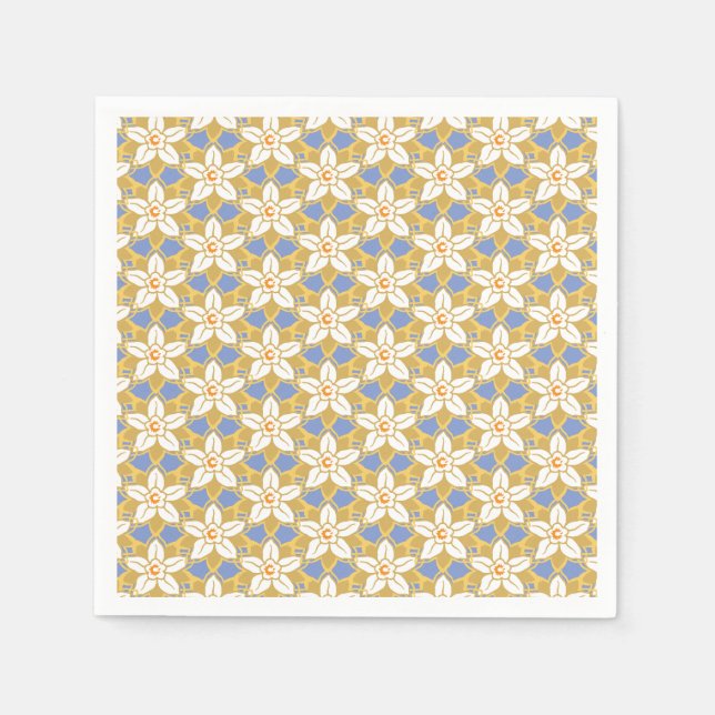 Vintages Blumenblau und Gelb-Jonquil-Muster Serviette (Vorderseite)