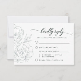 Vintages Blumenblauer Grau Modernes Hochzeitsessen RSVP Karte