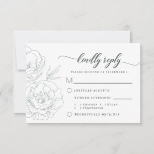 Vintages Blumenblauer Grau Modernes Hochzeitsessen RSVP Karte