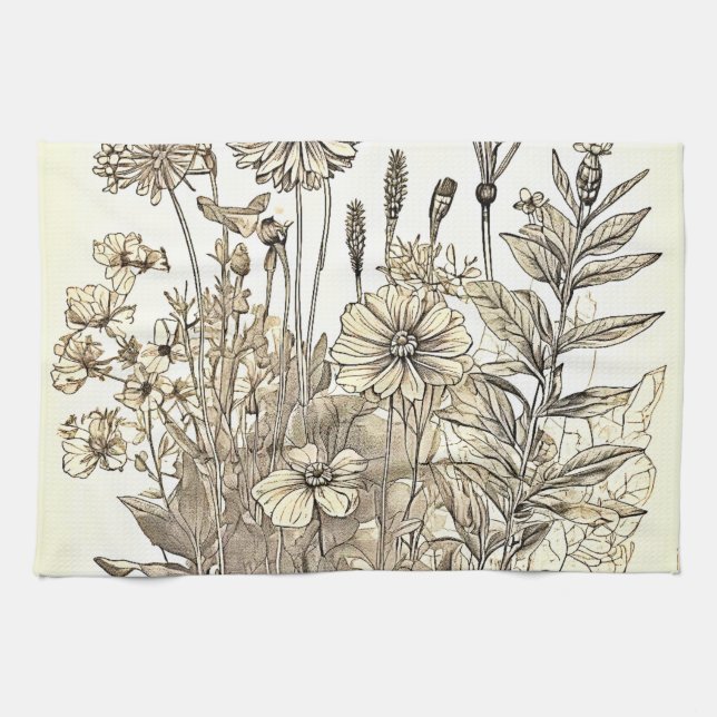 Vintages Blumendesign Geschirrtuch (Horizontal)