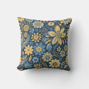 Vintages Blumendesign Hippie blau Kissen