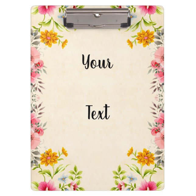 Vintages Blumendesign mit Text Klemmbrett (Vorderseite)