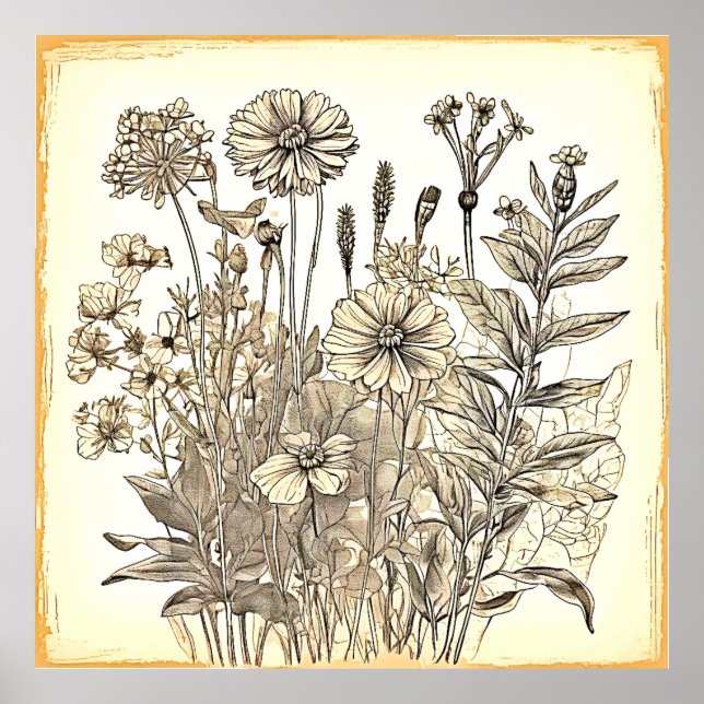Vintages Blumendesign Poster (Vorne)