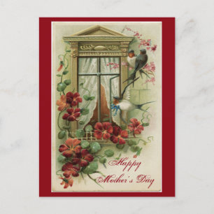 Vintages Blumenfenster Postkarte
