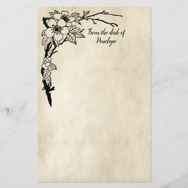 Vintages blumengeschmücktes Altpapier Name hinzufü Briefpapier (Vorderseite)