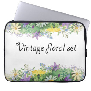 Vintages blumengeschmücktes Set Laptopschutzhülle