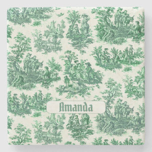 Vintages Blumengrün-Jouilmonogramm Steinuntersetzer