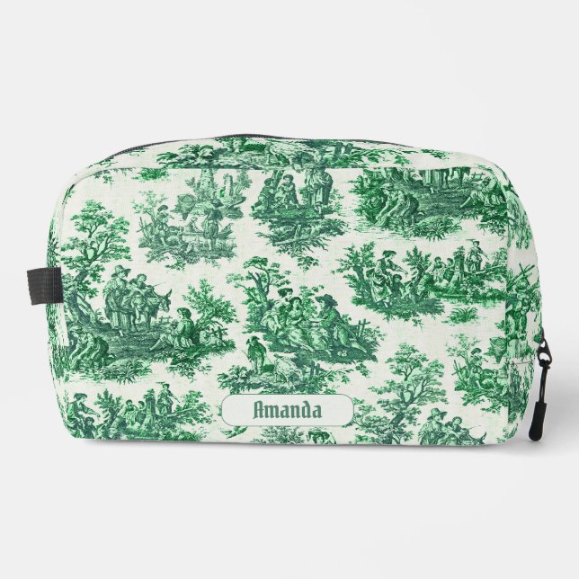 Vintages Blumengrün-Jouilmonogramm Waschbeutel (Vorderseite)