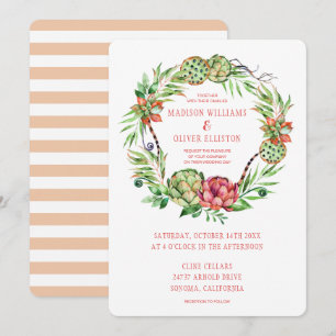Vintages Blumengrün und rosa Sukkulat Hochzeit Einladung