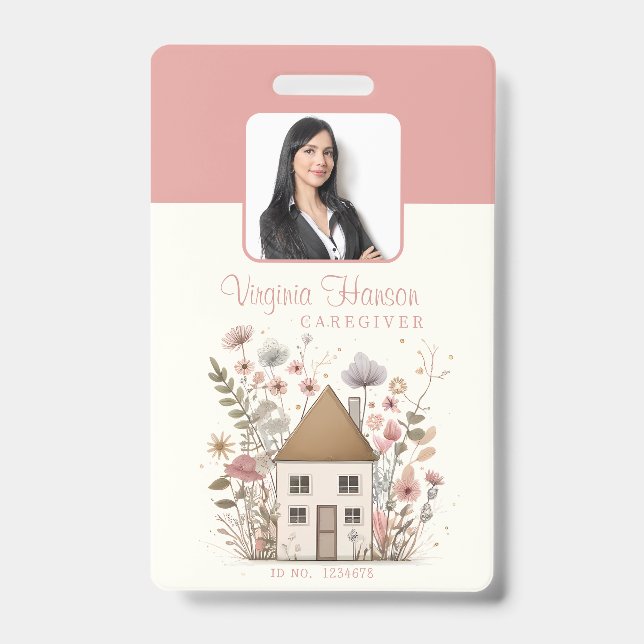 Vintages Blumenhaus Dienstleistungen Rosa Foto Ausweis (Vorderseite)