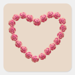 Vintages Blumenherz aus rosa Rosen Quadratischer Aufkleber