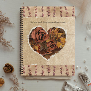 Vintages Blumenherz mit rustikal-braunen Rose Notizbuch