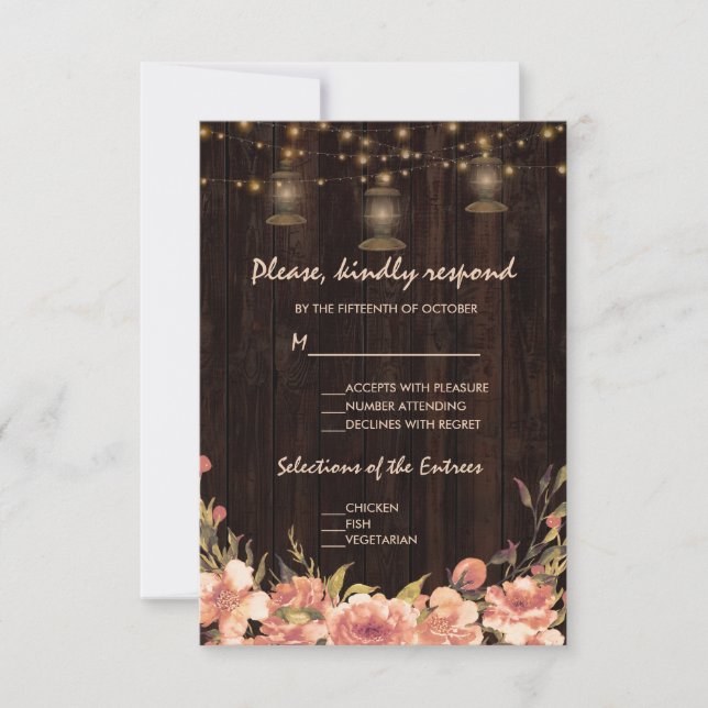 Vintages Blumenholz Alte Lanterns Hochzeit RSVP Karte (Vorderseite)