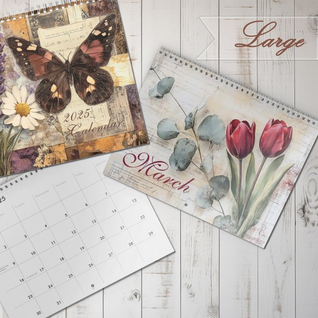 Vintages BlumenJunk-Journal 2025 Kalender (2025 Vintage Floral Junk Journal Calendar - Large )