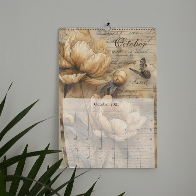 Vintages BlumenJunk-Journal 2025 Kalender (2025 Vintage Floral Junk Journal Calendar - Singal Page)