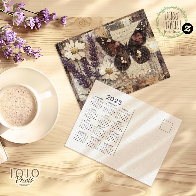 Vintages BlumenJunk-Journal 2025 Postkarte (2025 Vintage Floral Junk Journal Postcard)