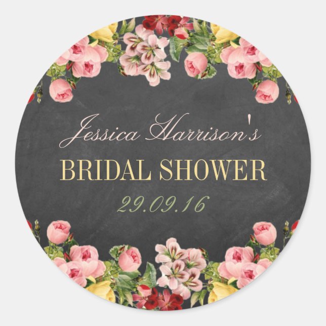 Vintages BlumenkhalkartonBrautparty Runder Aufkleber (Vorderseite)
