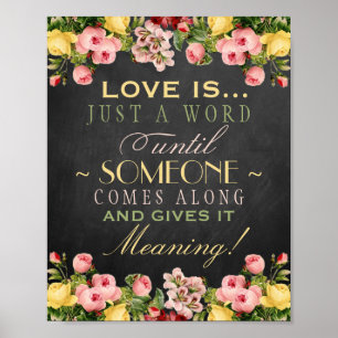 Vintages Blumenkhalkboard Hochzeitszeichen: Liebe Poster