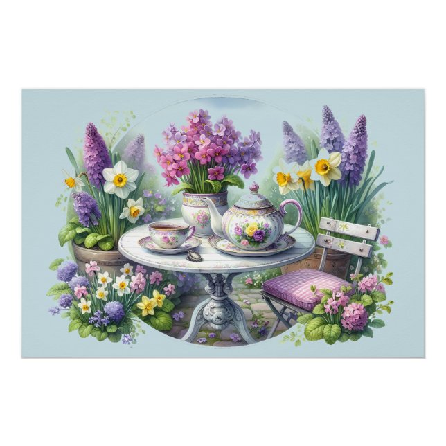 Vintages Blumenkohl-Party im Garten Poster (Vorderseite)