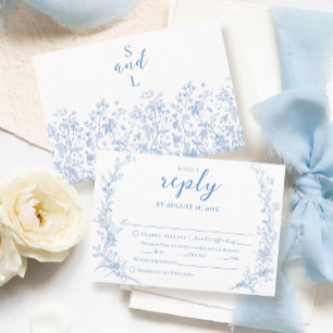 Vintages Blumenkraut Dusty Blue Hochzeitsfeier RSVP Karte