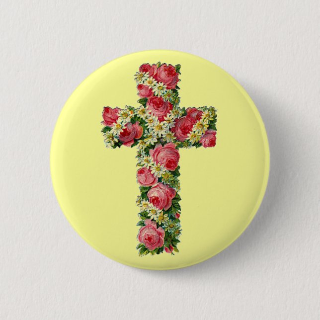 Vintages Blumenkreuz Button (Vorderseite)