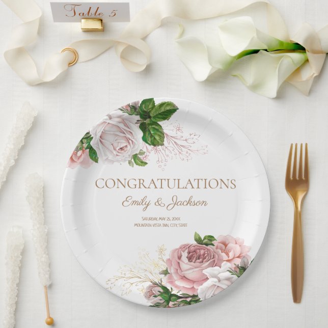 Vintages Blumenkuchen-Brautparty in Rosa Pappteller (Hochzeit)