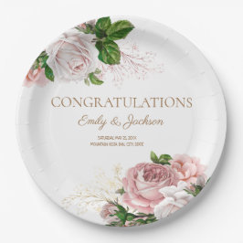 Vintages Blumenkuchen-Brautparty in Rosa Pappteller