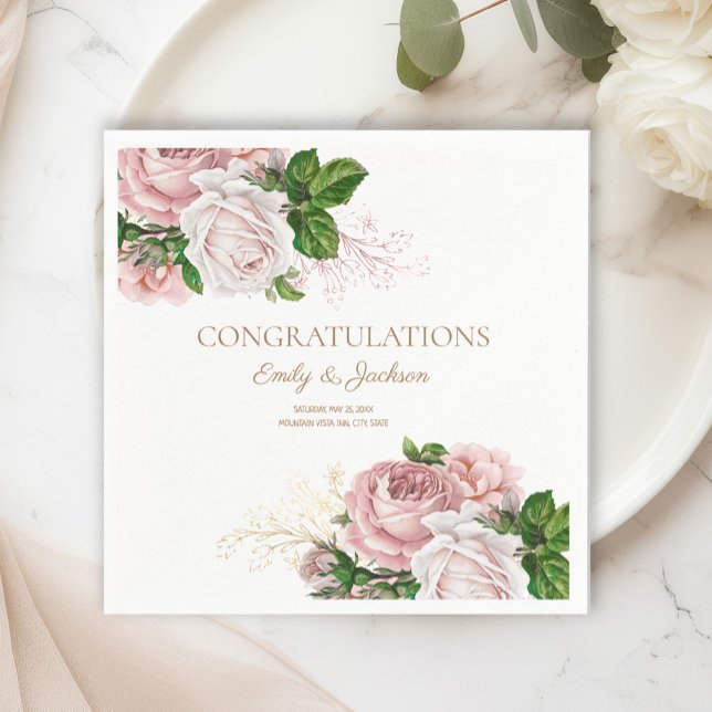 Vintages Blumenkuchen-Brautparty in Rosa Serviette (Blush pink vintage roses Couple's Bridal Shower paper napkins)