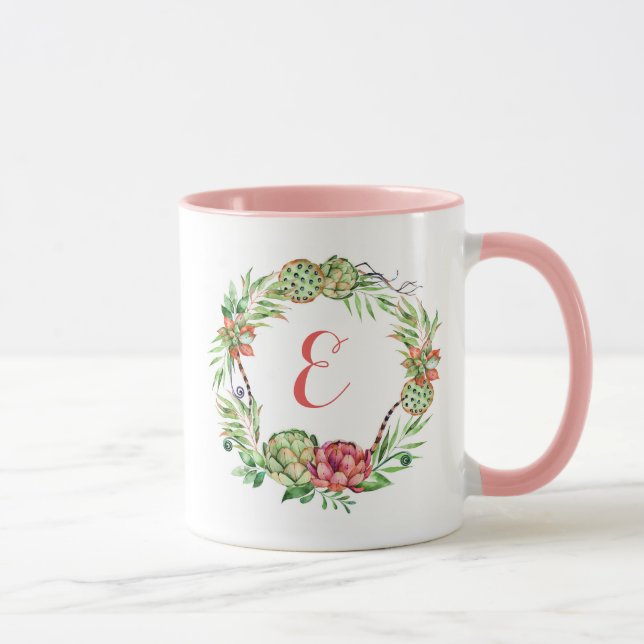 Vintages Blumenmonogramm hochzeitsucculent-| Tasse (Rechts)