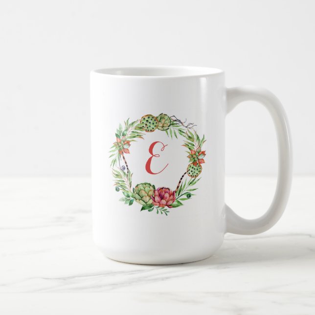 Vintages Blumenmonogramm hochzeitsucculent-| Tasse (Rechts)