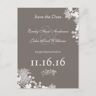 Vintages Blumenmoor Save the Date Driftwood Grau Ankündigungspostkarte