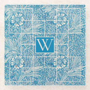 Vintages Blumenmuster Blau und Weiß Glasuntersetzer