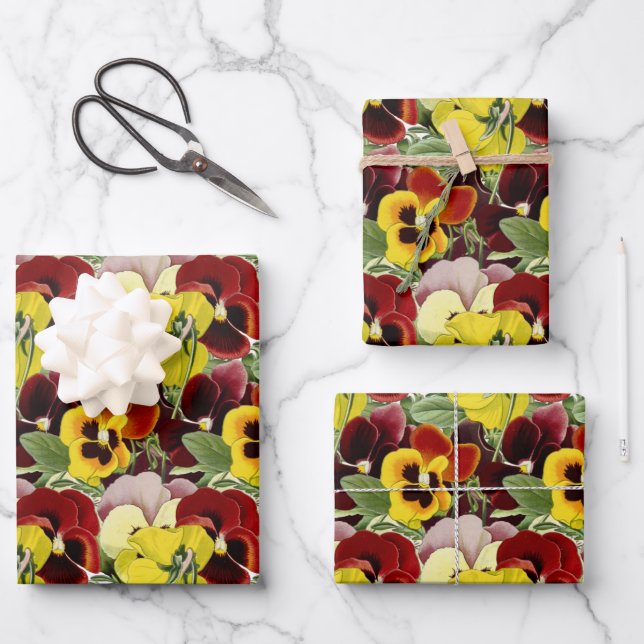 Vintages Blumenmuster. Botanisch. Pansy Garden Geschenkpapier Set (Vorderseite)