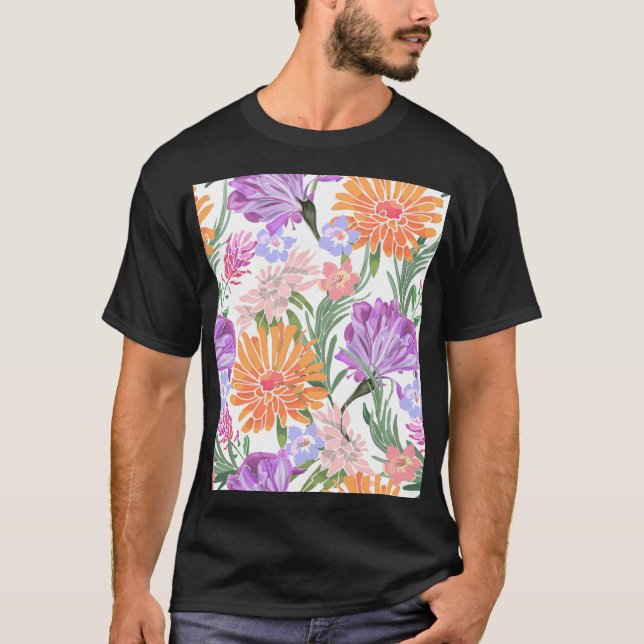 Vintages Blumenmuster, bunte Blume. T-Shirt (Vorderseite)
