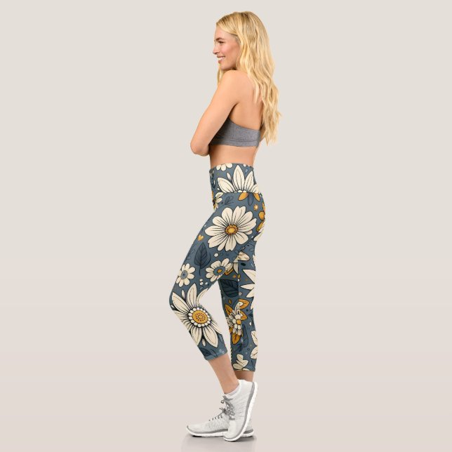 Vintages Blumenmuster Capri Leggings (Links)
