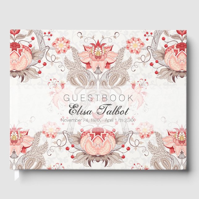 Vintages Blumenmuster Damask BegräbnisGästebuch Gästebuch (Vorderseite)