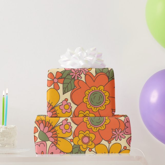 Vintages Blumenmuster der 1970er Jahre Geschenkpapier (Partygeschenke)