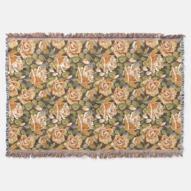 Vintages Blumenmuster der gelben Rosen Decke (Vorderseite)