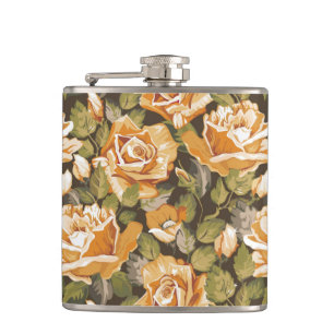 Vintages Blumenmuster der gelben Rosen Flachmann