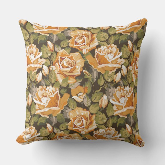 Vintages Blumenmuster der gelben Rosen Kissen (Vorderseite)