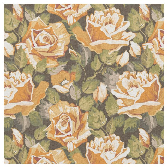 Vintages Blumenmuster der gelben Rosen Stoff (Nahaufnahme)