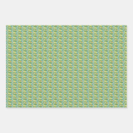 Vintages Blumenmuster der Grün- und Orangenbuttert Geschenkpapier Set