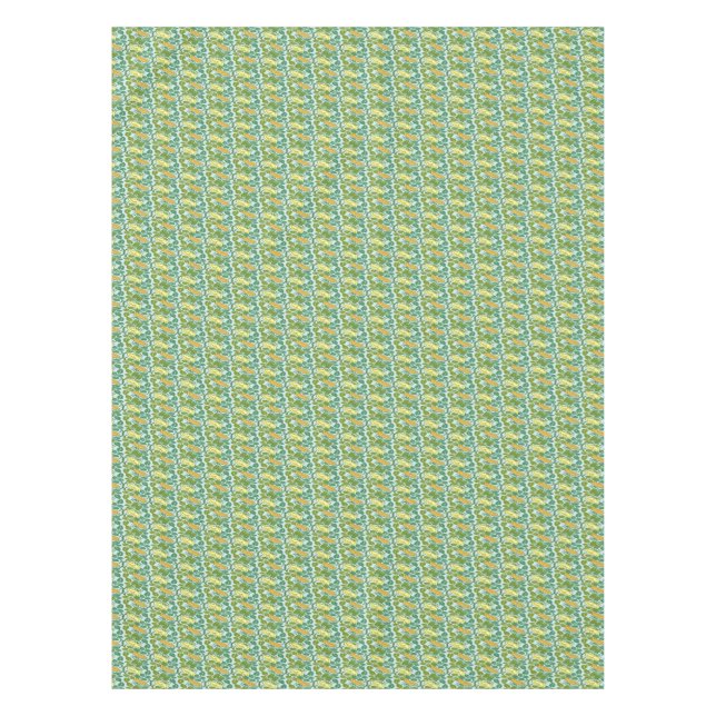 Vintages Blumenmuster der Grün- und Orangenbuttert Tischdecke (Vorderseite)