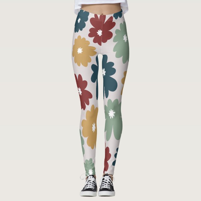 Vintages Blumenmuster gemischte Farben Grün Leggings (Vorderseite)