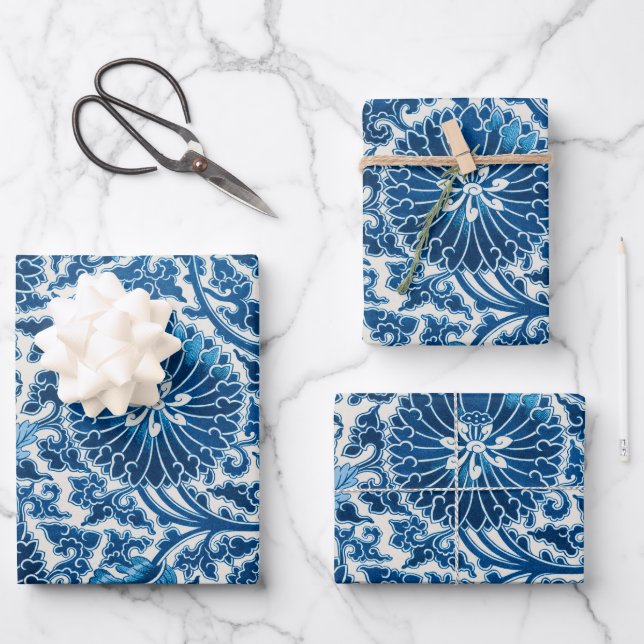 Vintages Blumenmuster Geschenkpapier Set (Vorderseite)