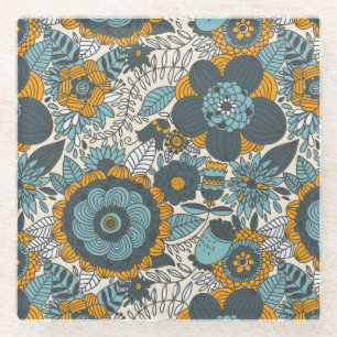 Vintages Blumenmuster Glasuntersetzer