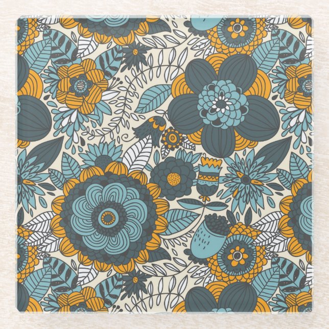 Vintages Blumenmuster Glasuntersetzer (Vorderseite)