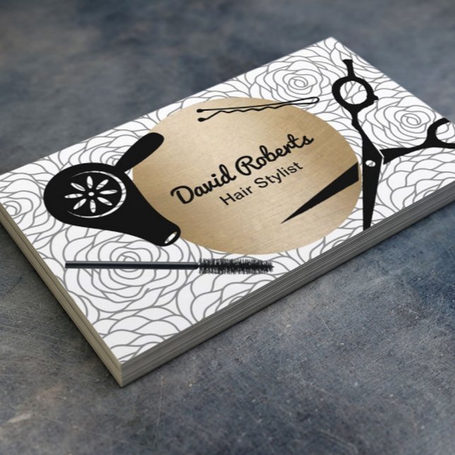 Vintages Blumenmuster Gold-Rundhaarstil Visitenkarte (Von Creator hochgeladen)