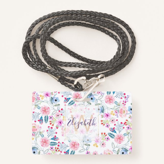 Vintages Blumenmuster Handfarbe Ausweis (Vorderseite mit Schlüsselband)