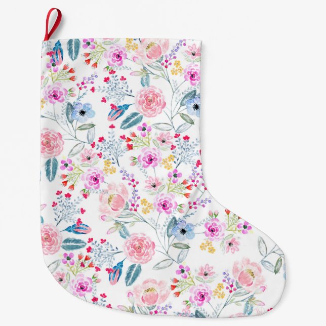 Vintages Blumenmuster Handfarbe Großer Weihnachtsstrumpf (Vorderseite)